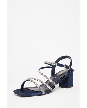 Quiz Wide Fit Diamante Block Heels - Blue