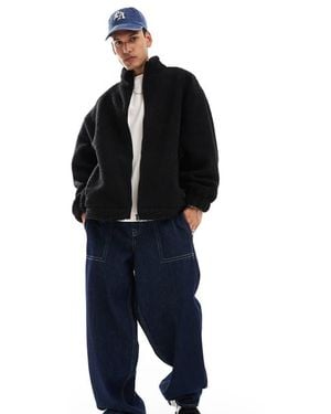 Collusion Borg Zip Through Funnel Neck Sweat Top - Black