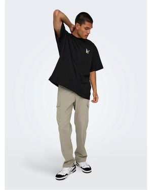ONLY Solid Patterned Straight Cargo Trousers - Black