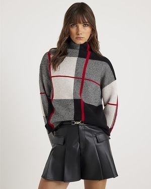 River Island Jumper Check Print High Neck - Black