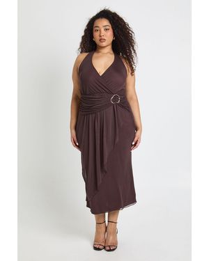Boohoo Plus Halter Trim Ruched Midaxi - Red