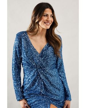 Wallis Occasion Sequin Twist Pencil Dress - Blue