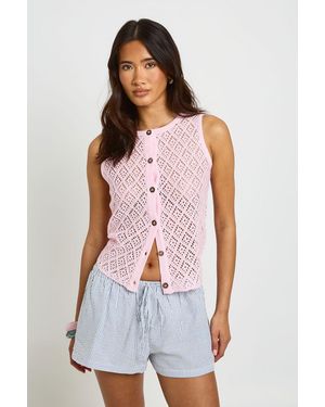 Boohoo Crochet Button Down Knitted Waistcoat - White
