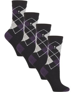 Heat Holders 4 Pairs Ladies Ultralite Lightweight Thermal Socks - Black