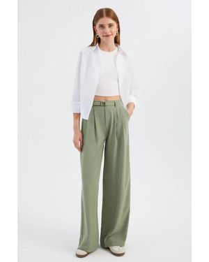 Hiccup High Waist Pleated Wide Leg Trousers - Green