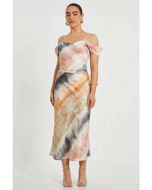 Quiz Petite Satin Marble Print Midaxi Dress - Natural