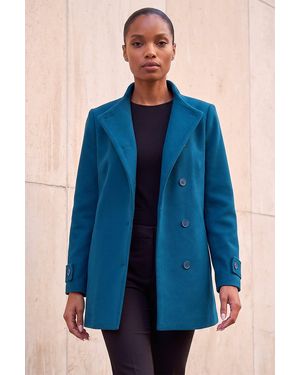 Roman Funnel Neck Coat - Blue