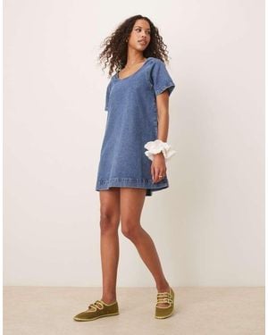 ASOS Denim Scoop Neck Mini Dress - Blue