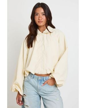 Boohoo Nylon Collared Zip Through Track Top - White
