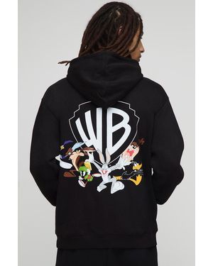 BoohooMAN Oversized Warner Bros Logo License Printed Hoodie - Black