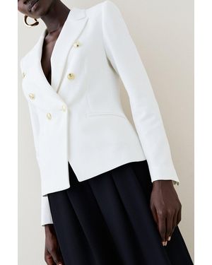 Karen Millen Tailored Button Military Blazer - White