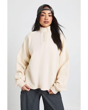 Boohoo Funnel Neck Henley Sweatshirt - Natural