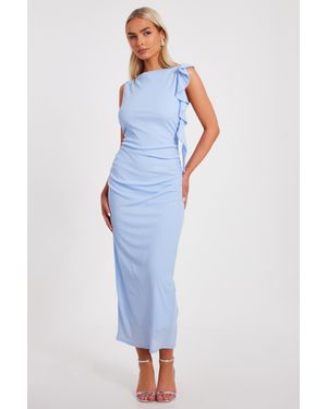 Quiz Pale Frill Midi Dress - Blue
