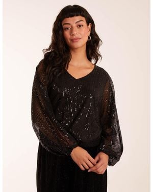 Blue Vanilla Sequin Batwing Blouse - Black