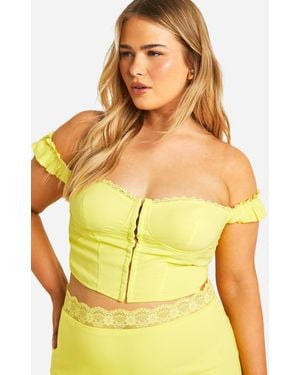 Boohoo Plus Hook And Eye Off The Shoulder Corset Top - Yellow