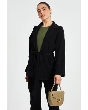 Quiz Petite Tie Waist Blazer - Black