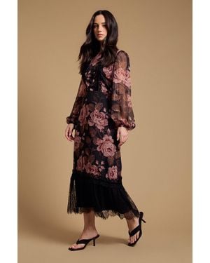 Oasis Yoryu Chiffon Printed High Neck Maxi Dress - Black