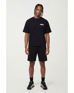 BoohooMAN Oversized Boxy Ofcl T-Shirt & Extended Drawcord Baggy Short Set - Blue