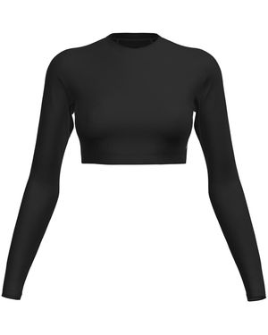 Speedo Crew Neck Long Sleeve Raglan Jersey Crop Top - Black