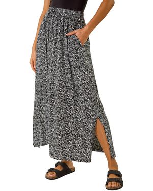 Roman Animal Print Split Stretch Skirt - Grey