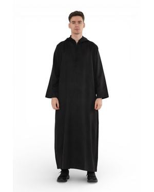 Thobez Eid Marokkaanse Jubba Robe Ramadan Eid Thobe Met Capuchon - Zwart