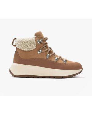 Fitflop F-Mode Teddy-Collar Warm Suede Booties Desert Leather - Natural
