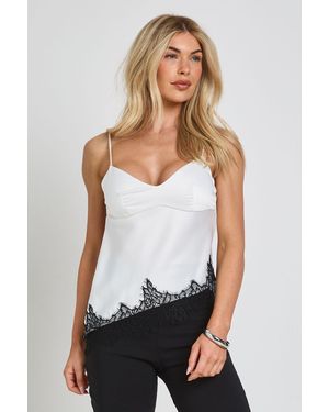 Boohoo Satin Tie Back Contrast Lace Cami Top - White