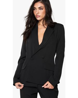 Boohoo Plunge Tailored Fitted Blazer - Black
