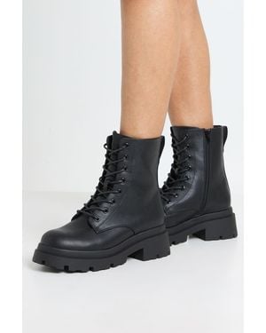 Boohoo Chunky Lace Up Hiker Boots - Black