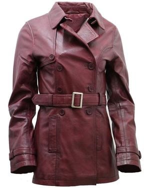 Infinity Leather Mid Length Trench Coat -Oakham - Red