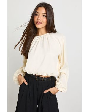 Boohoo Pleated Balloon Sleeve Top - White