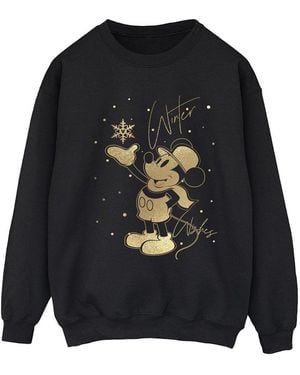 Disney Ladies Winter Wishes Mickey Mouse Sweatshirt - Black