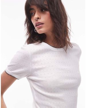 TOPSHOP Contrast Binding Pointelle Tee - White