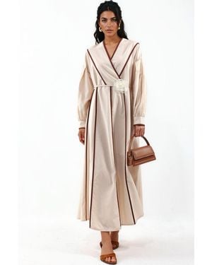Msn-Collection Belted Striped Maxi Dress - Natural