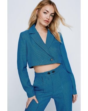 Nasty Gal Houndstooth Cropped Blazer - Blue