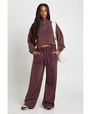 Boohoo Washed Half Zip Funnel Neck Tracksuit - Red