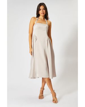 MissPap Satin Halterneck Midi Bridesmaid Dress - Natural