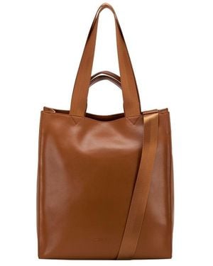 Smith & Canova Smooth Leather Tote Shoulder Bag - Brown