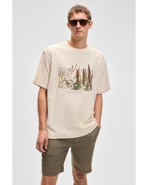 Grimelange Printed Embroidered Crew Neck T-Shirt - Natural
