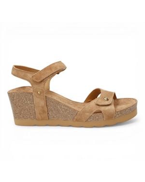Panama Jack Wedge Bark Suede Leather Sandals - Brown