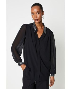 PRINCIPLES Sequin Collared Shirt - Black