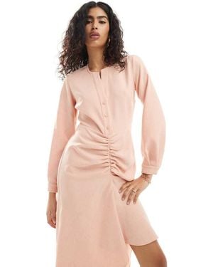 Closet Button Front Midi Dress With Ruched Skirt - Pink