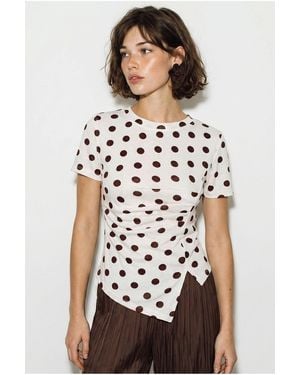 Bianco Lucci Fitted Polka Dot Crew Neck T-Shirt - White