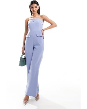 Kaiia Exclusive Tailored Bandeau Foldover Wide Leg Jumpsuit - Blue