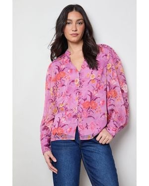 Oasis Printed Chiffon Button Through Blouse - Pink