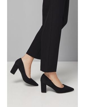 Good for the Sole Wide Fit Exmoor Faux Suede Comfort Medium Block Heel Court Shoes - Black