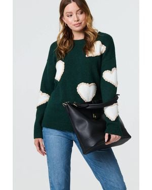 Izabel London Heart Embellished Slim Jumper - Green