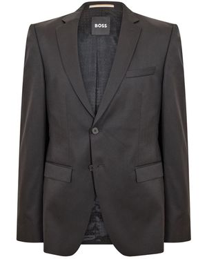 BOSS Reymond Solid Patterned Notch Collared Suit Jacket - Black