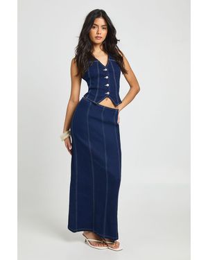 Boohoo Stretch Maxi Denim Skirt - Blue