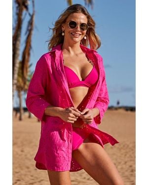 Sosandar Hot Broderie Beach Shirt Cotton - Pink